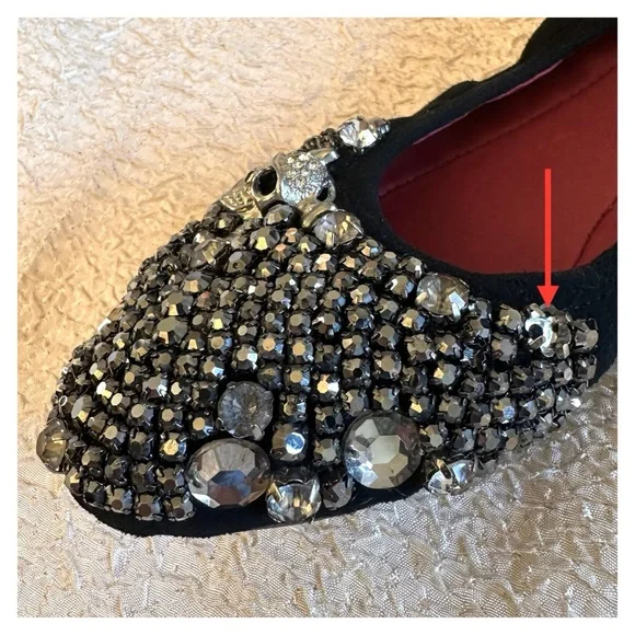 RARE! Gothic Skull Black Suede Leather Studded Ballet Flats Cristian Mori 4.5 - Picture 11 of 11